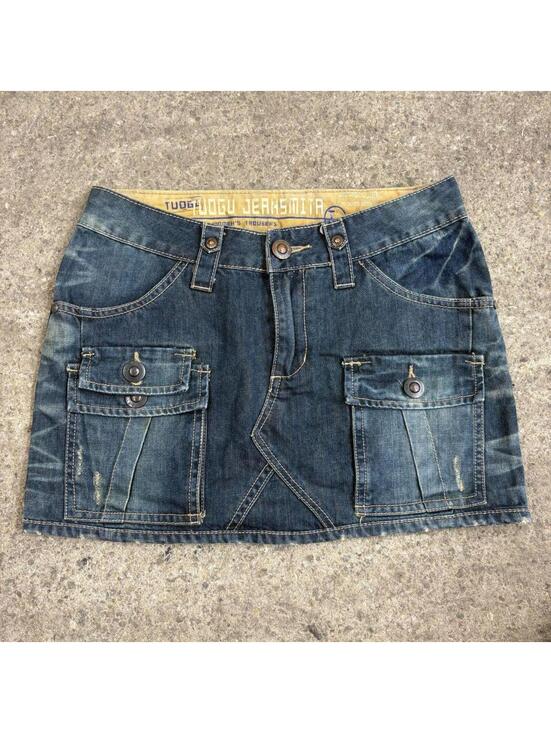 Dresses & Skirts - Vintage Y2K Denim Micro Mini Skirt Low Rise DW Knit Hem